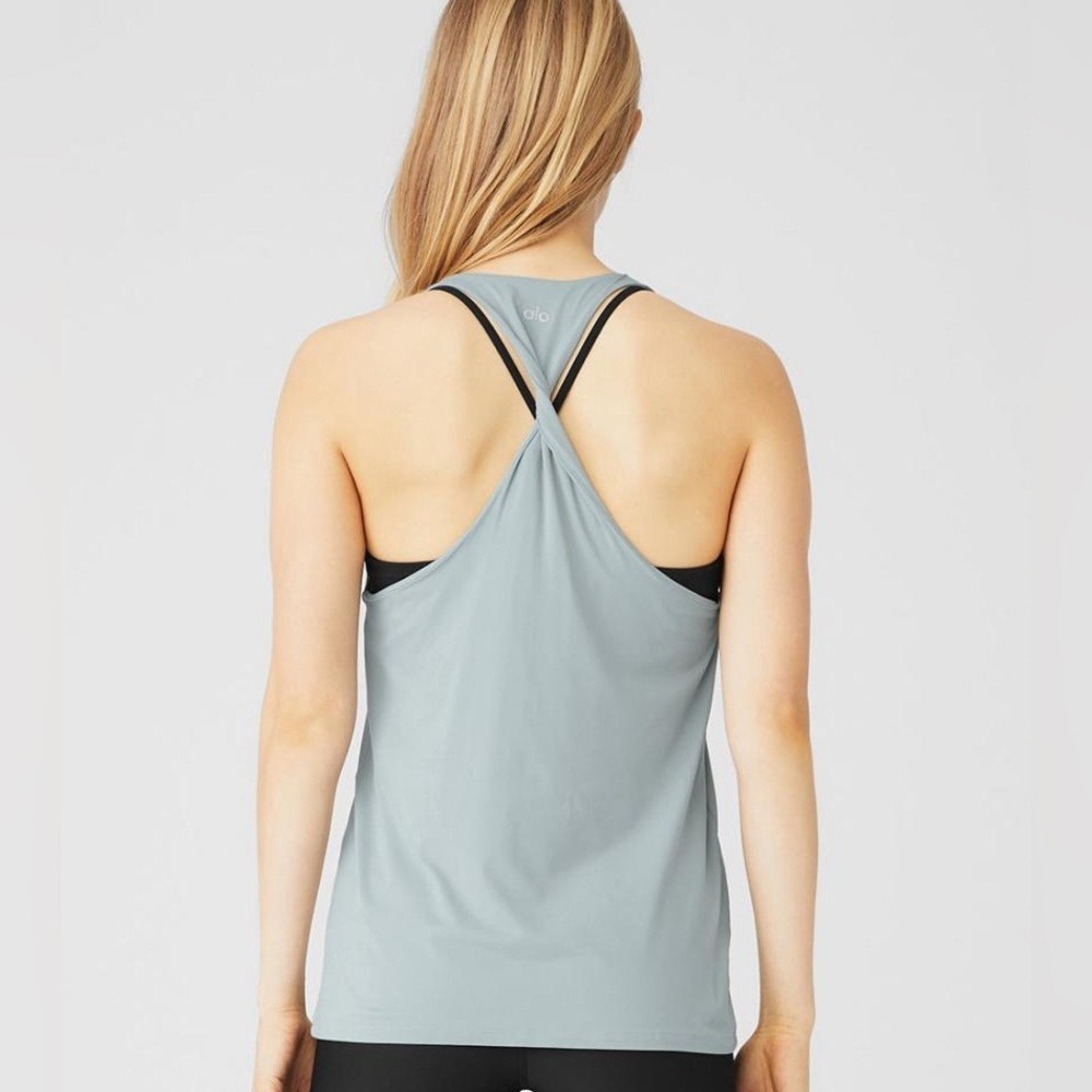 Alo Yoga Don't Get It Twisted Racerback Tank Activewear Top Gray Est Small